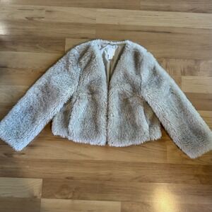MOB WIFE Luxury Cream Faux Fur Cropped Jacket Coat H&M Plush Shag Glam M